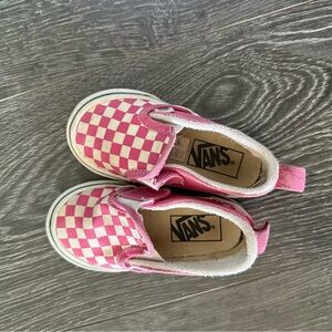 Vans Kids Pink and White Checkered Slip-On Sneakers